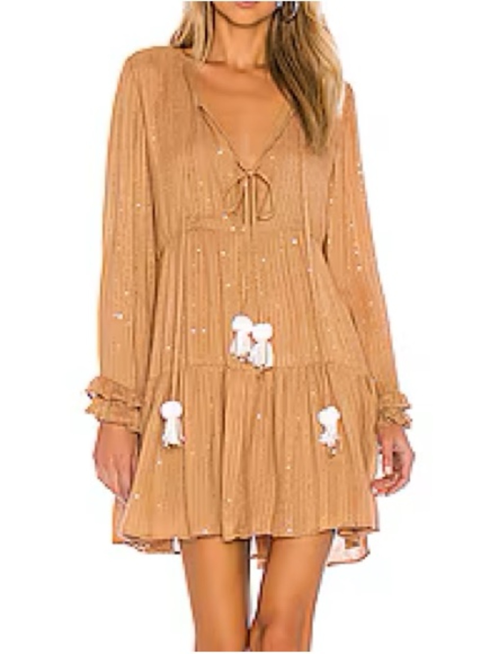 SUNDRESS x REVOLVE Neo Mini Dress in Gold Saint Barth Canyon & White, Size M/L